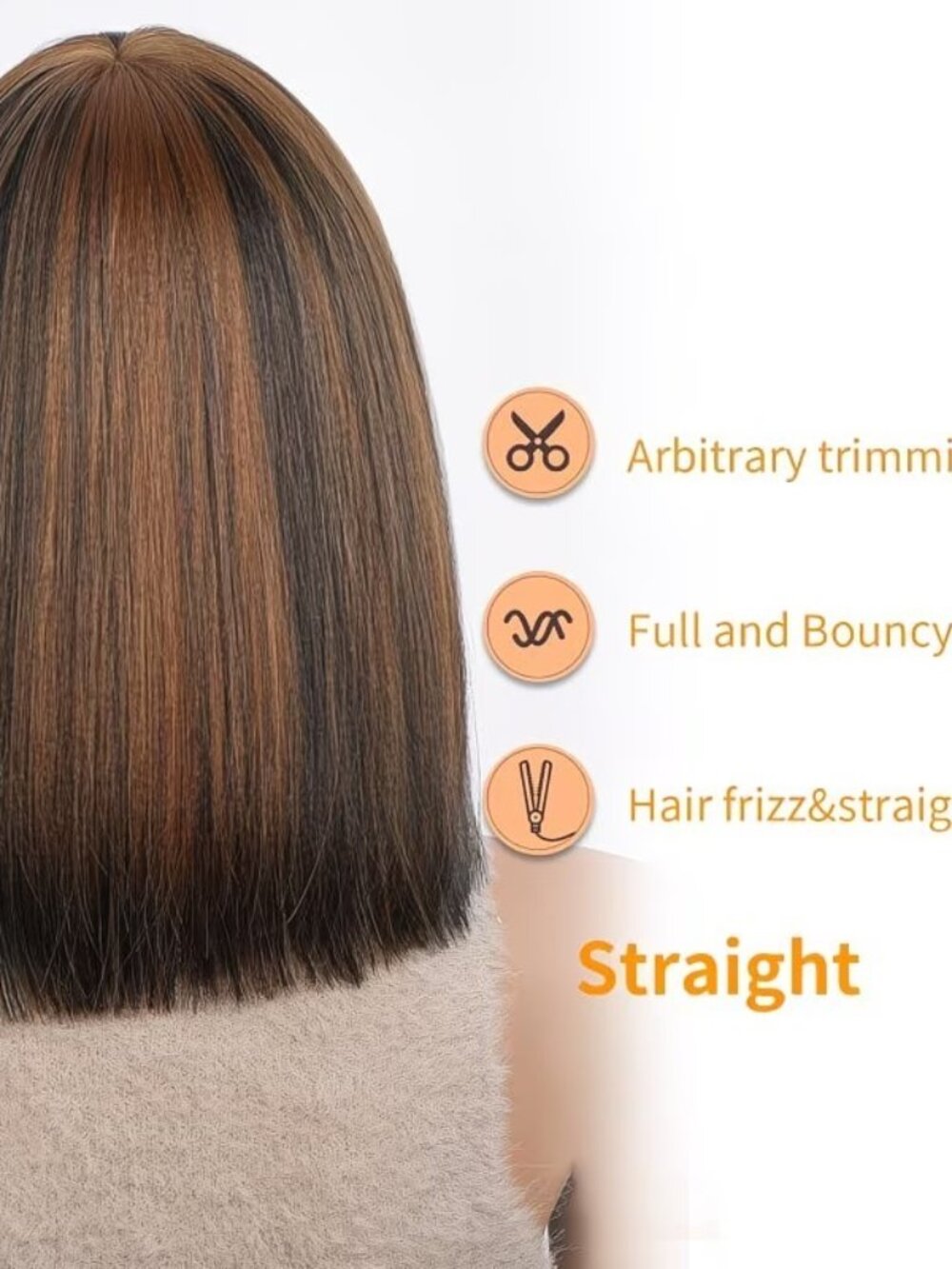 Short HD Lace Synthetic Wig Glueless Wear, with Bangs & Brown Highlights - Picture 3 of 6